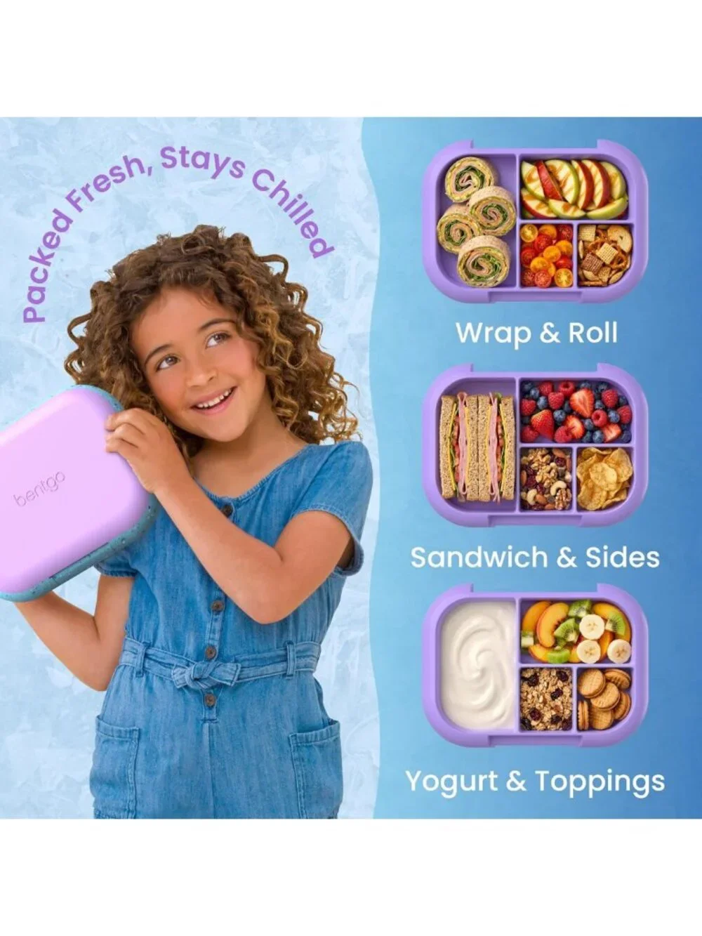 Leakproof Kids Bento Lunch Box - 4 Compartments, Built-In Ice Pack, BPA-Free